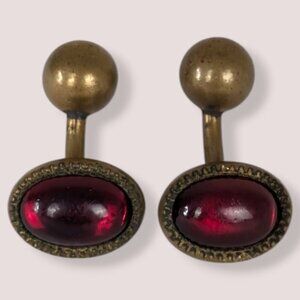 Antique Ball Back Red Glass Cufflinks